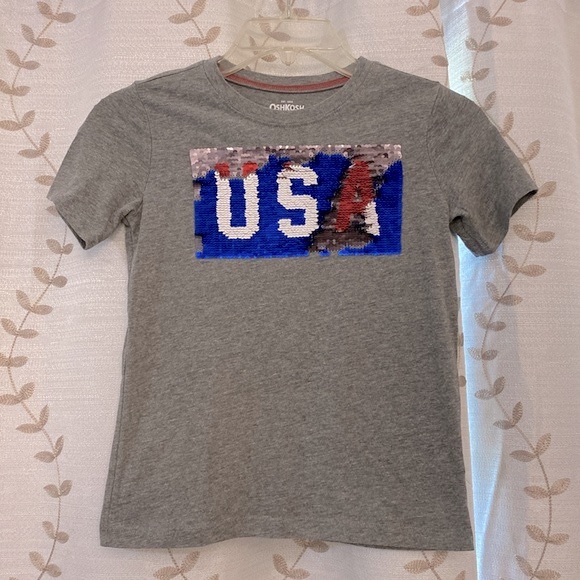 Oshkosh B’gosh gray USA flip sequins kids top short sleeve T-Shirt size 7 - Picture 6 of 11